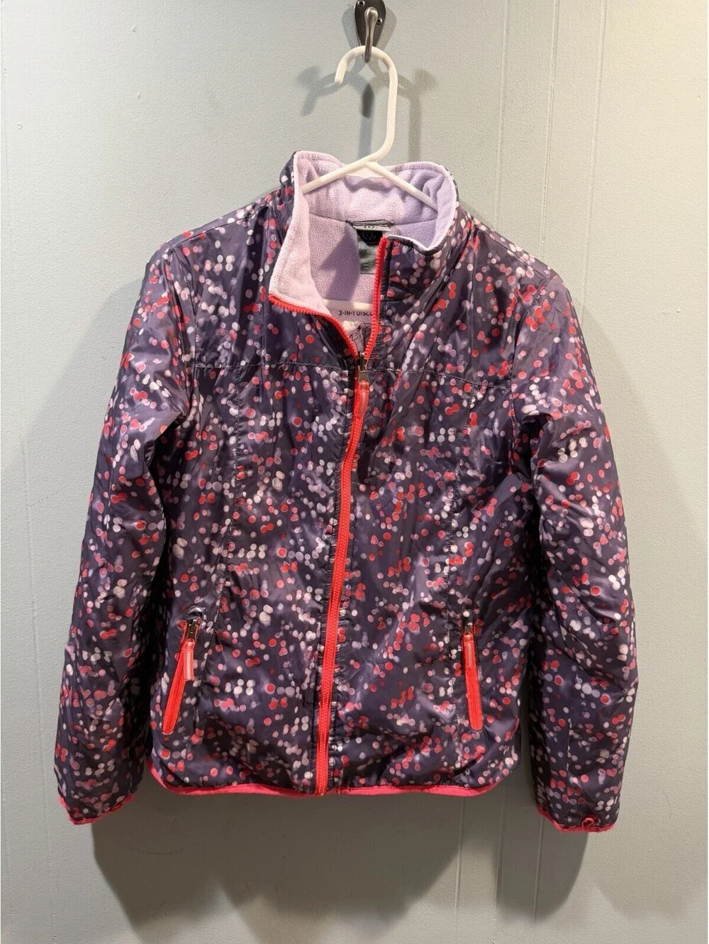Youth Girls Champion Jacket Coat Size XL 14-16 Purple Full Zip Multicolor Dots